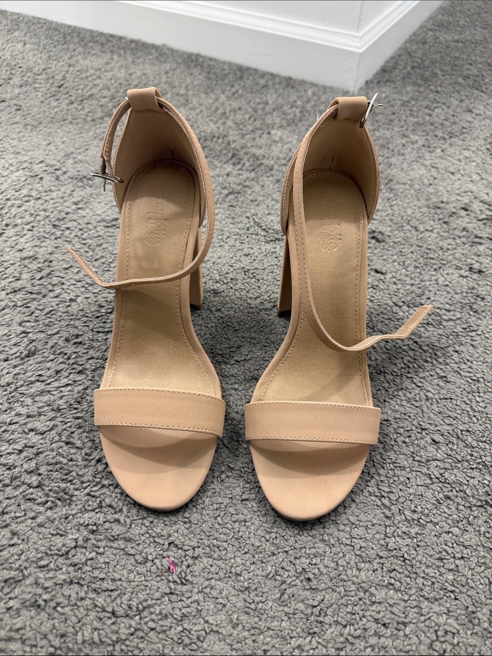 Charlotte Russe Beige Ankle-Strap Block Heel Sandals